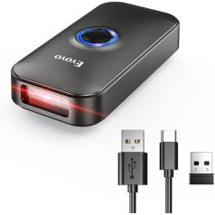 Eyoyo Mini 2D Bluetooth svītrkodu skeneris, 3-in-1 Bluetooth un USB kabelis un 2.4G bezvadu svītrkoda lasītājs, pārnēsājama svītrkoda skenēšana operētājsistēmām Windows, Android, iOS, planšetdatoriem vai datoriem (1D 2D QR Black)
