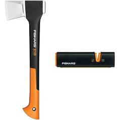 Fiskars Splitting Axe, Includes Blade and Transport Protection, 44 cm, Non-Stick Coating & Axe and Knife Sharpener, Ceramic Grinding Head/Housing Made of Fibreglass Reinforced Plastic, Black/Orange