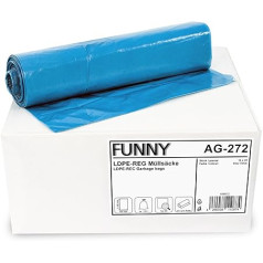 Funny AG-272 LDPE Bin Bags 700 x 1100 mm Type 80 Blue Approx. 120 L (Pack of 250)