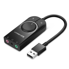 Ārējās skaņas kartes adapteris USB - 3,5 mm mini ligzda ar skaļuma regulēšanu 15cm melns