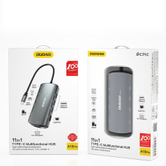 Dudao 11in1 adapteris HUB USB-C HDMI 3,5 mm mini ligzda USB SD karšu lasītājs micro SD VGA RJ45 pelēks
