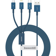 3in1 kabelis universāls USB — Lightning / USB-C / mikro USB 3.5A 1,5 m zils