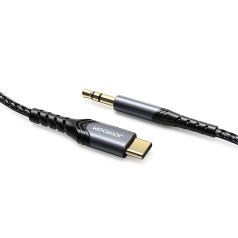 Stereo audio kabelis AUX 3.5mm mini ligzda - USB-C telefona planšetdatoram 1m melns