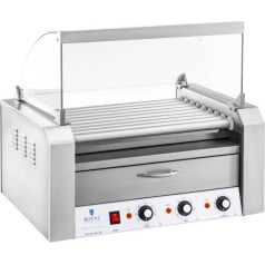 Rullīšu grils ar vāku un sildīšanas atvilktni maizītēm 16 HotDog desas 2200W 230V Royal Catering