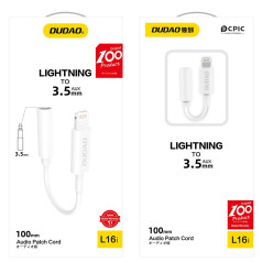 Dudao Audio adapteris iPhone austiņām no Lightning līdz 3,5 mm mini ligzdai, balts