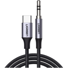 Аудиокабель в оплетке USB-C — мини-джек 3,5 мм, 1 м, серый