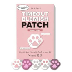 I Dew Care Hidrokoloidālais pūtīšu plāksteris - Timeout Blemish Happy Paws | Korejas Zit Dark Spots plāksteri sejai un ādai, 36 gabali (14 mm), strutas uzsūcošs ar tējas koka eļļu,