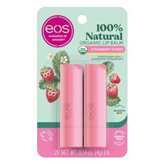 EOS USDA Organic Lip Balm - Strawberry Sorbet | Lūpu kopšana, lai mitrinātu sausas lūpas | 100% dabīgs un bez glutēna | Ilgstoša mitrināšana | 0,14 unces | 2 iepakojums