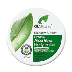 Dr Organic Aloe Vera ķermeņa sviests, nomierinošs, mitrinošs, visiem ādas tipiem, dabīgs, vegāns, bez nežēlības, bez parabēniem un SLS, bioloģisks, 200 ml