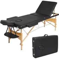 Mondeer mobilais masāžas galds, saliekamā terapijas gulta, pārnēsājama masāžas gulta, viegls masāžas galds, 3 zonas ar regulējamu augstumu koka pēdām (melns)
