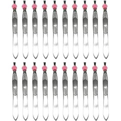 Lurrose Eyebrow Tweezers Flat Tip Stainless Steel Silver Tone 24pcs