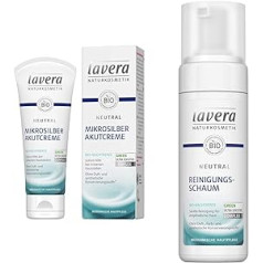 Lavera Neutral Acute Cream with Microsilver - 75 ml & Neutral Cleaning Foam - Organic Evening Primrose - Maiga sejas tīrīšana - Jutīgai ādai - Neirodermatīts - Medicīniskā ādas kopšana - Vegāns - 150 ml