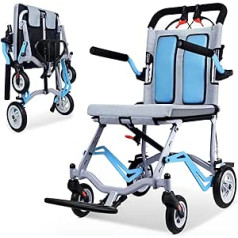 Broobey saliekamais transportēšanas ratiņkrēsls pieaugušajiem un senioriem, tranzīta ratiņkrēsls, svars tikai 6,8 kg, viegls pārnēsājams alumīnija ratiņkrēsla balsts, 100 kg, zils