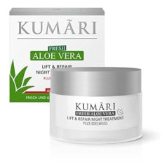 Kumari Lift & Repair Night Treatment ar Aloe Vera + Edelweiss nostiprina ādu un izlīdzina grumbas - Vegānu nakts krēms pret novecošanos ar 67% neatšķaidītu organisko alvejas augu sulu (50 ml)