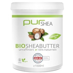 Purshea -Bio šī sviests 1000 ml Nerafinēts auksti spiests - 100% dabīgs, bez piedevām, vegānu smaržas nesaturošs tīrs organiskais šī sviests no Ganas šī sviesta augstākās kvalitātes (A+) (nerafinēts)