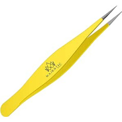 Majestic Bombay Fine Tip Tweezers for Men and Women - Splinter Ticks, Facial, Brow and Ingrown Hair Removal - Sharp, Needle Tip, Yellow, Pack of 1