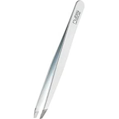 Rubis tweezers white - slanted, fine and pointed - tweezers for plucking eyebrows - slanted tip for hair removal - professional tweezers