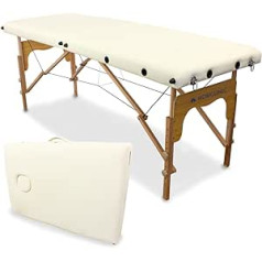 Mobiclinic , CM-01 Basic saliekamais masāžas galds, 180 x 60 cm, koks un mākslīgā āda, 2 gab., Eiropas zīmols, mobilais masāžas galds, regulējams augstums, aizdares sistēma, balsti 250 kg, krēmkrāsas