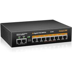 keepLiNK PoE Switch 10-Port Gigabit LAN Switch with 8 PoE+ Ports, 2 1000Mbps Uplink Ports, 120W Built-in Power Supply, IEEE-802.3af/at PoE, Fanless, Plug and Play, Robust Metal Housing