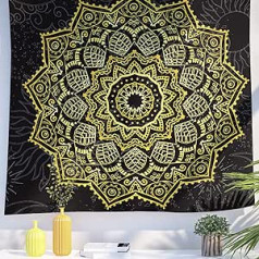 Berkin Arts dekoratīvais gobelēns Bohemian Boho Mandala ziedu stils, simboli, sienas gobelēns, estētisks fons, ziedu hipiju psihodēlis studentu kopmītnē, 150 x 200 cm