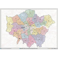 Greater London Authority Boroughs ar plastmasas pārklājumu sienas karte