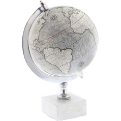 Deco 79 28545 Iron World Decorative Ball with Marble Base, 27.9 x 17.8 cm, White