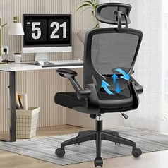 Ergonomisks biroja krēsls DoChair, rakstāmgalda krēsls ar nolokāmiem roku balstiem, regulējams jostasvietas atbalsts, krēsls ar augstu atzveltni, regulējama augstuma vadības krēsls, grozāms krēsls, melns