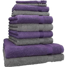10 Piece Towel Set PREMIUM purple & anthracite, quality 470g/m², 2 bath towels 70 x 140 cm, 4 hand towels 100 x 50 cm, 2 guest towels 30 x 50 cm, 2 wash mitts 16 x 21 cm by Betz