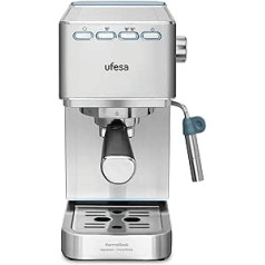 Ufesa CE8020 Capri Expresso un Cappuccino kafijas automāts, 20 bāri, 1350 W, termobloku sistēma, regulējams tvaikonis, 2 režīmi: malta kafija vai spilventiņš, 1,4 l tvertne, 1 vai 2 kafijas