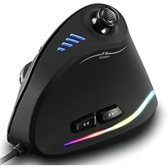 TKMARS spēļu pele, optiskā vertikālā spēļu pele ar kursorsviru, ergonomiska dizaina aizsardzība pret peles sviru, 11 programmējamas pogas, 10000 DPI regulējama, 5 virzienu kursorsvira, krāsainas RGB gaismas sloksnes
