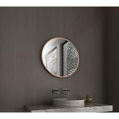 Talos Noble apaļais spogulis no matēta vara ar diametru 60 cm - Sienas spogulis ar augstas kvalitātes izturīgu alumīnija rāmi matēta zelta un matēta melna krāsā - piekarināma siksna ar ādas izskatu