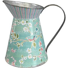 2.7 Litre Shabby Chic Blue Floral Design Tin Jug with Bird and Flower Design