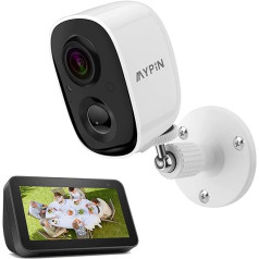 MYPIN bezvadu novērošanas kamera ar mākslīgā intelekta noteikšanas/personas/transportlīdzekļa noteikšanas funkciju, ar 1080P uzlādējamu akumulatoru darbināma mājas/āra novērošanas kamera