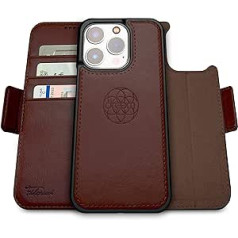 Dreem Fibonacci iPhone 14 Pro Max Wallet Case / 2 in 1 Shockproof Case and Detachable Vegan Leather Folio MagSafe Compatible, RFID Protection [Coffee]