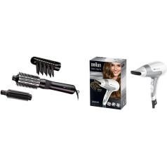 Braun Satin Hair 3 Warmluft-Lockenbürste, inkl. Kamm- und Bürstenaufsatz & Satin Hair 5 Power Perfection Haartrockner, profesionālais pārdevējs Föhn mit IonTec, HD580, Weiß und Versilbert