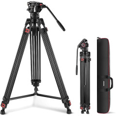 NEEWER 74 collu Pro video statīvs ar šķidruma galvu, QR plāksne, kas saderīga ar DJI RS Gimbals Manfrotto, izturīgs kameras statīvs ar teleskopisku rokturi, mērogotu bāzi DSLR, maks. Slodze 17,6 mārciņas/8 kg, TP74