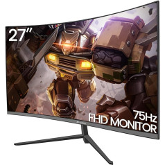 CRUA 27 collu 75 Hz izliekts spēļu monitors, Full HD 1080P 1800R bezrāmju datora monitors, 1 ms GTG ar FreeSync, Low Motion Blur, Eye Care, VESA, DisplayPort, HDMI