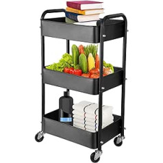 ABCOOL 3 Tier Metal Storage Organizer Rolling Cart - Home Kitchen Bathroom Bedroom Office Classroom Laundry Cleaning Supplies Bar Craft Shelf Cart with Wheels Dorm