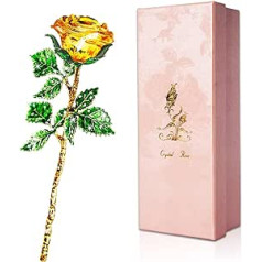 Dzeltenas rozes dāvana viņai, K9 kristāla roze ar vēlmju karti, 3D stikla rozes mūžīgais zieds, kristāla rozes figūra sievietēm dzimšanas dienā, mātes dienā, kāzās, jubilejā, Valentīna dienā, Ziemassvētkos