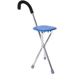 Brrnoo Walking Cane Tripod Stool, Foldable Stainless Steel Thickening Older Walking Cane Adjustable Foldable Cane with Seat Walking Stick Chair Combo for Women and Men