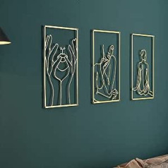 3 gab. Zelta metāla sienas dekors Mūsdienīga minimālisma sienas māksla Zelta metāla sienas māksla Abstrakta sieviešu vienas rindas mākslas piekārta sienas skulptūra, 30x27cm (zelts)