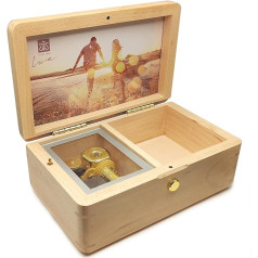 18 note wind up solid wood jewellery music box with photo frame, the best gift for Christmas/Birthday/Valentine's Day/Mother's Day, Tune of You are My Sunshine. (Maple Wood)