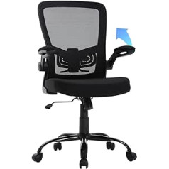 Actask Ergonomic Office Chair, Desk Chair with Adjustable Lumbar Support, 360° Swivel Chair, Office Chair Rocker Function, up to 136 kg Load Capacity for Office, Study, Black