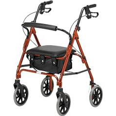 Days Lightweight Folding Four Wheel Rollator Walker with Padded Seat, Lockable Brakes, Ergonomic Handles and Carry Bag, Limited Mobility Aid, Russet Orange, Medium(Eligible for VAT relief in the UK)