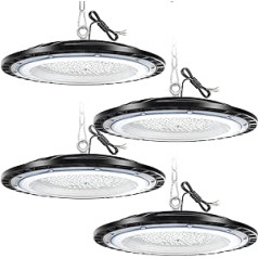 4 Pack 150 W LED halles apgaismojums UFO rūpniecisko spuldžu darbnīcas lampa IP65 ūdensnecaurlaidīga darbnīcas gaismas zāles prožektors iekštelpās un ārā Izmantot 6500 K LED High Bay garāžas lampu noliktavu rūpnīcām