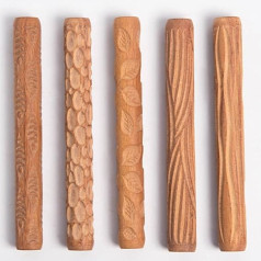 Bmocoen Pack of 5 Pottery Tools Hand Rollers for Clay Stamp Clay Pattern Roller