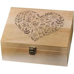 arricraft Wooden Keepsake Box, 10 x 8 x 4.25 Inches (25.5 x 20.5 x 10.8 cm) Heart Memory Wooden Box with Lid, Plant Love Storage, Decorative Box for Photos, DVDs, Letters