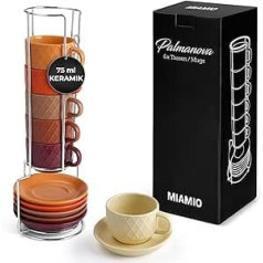 MIAMIO 6 x 75 ml espresso krūzes/espresso tasīšu komplekts ar akmens keramikas statīvu — Palmanova kolekcija (Magma)