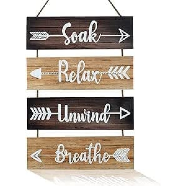 decalmile Pack of 4 Wall Signs Hanging Signs Relaxation and Breathing Wooden Sign Hanging Art Arrow Inspirational Texts Wooden Wall Decoration for Kitchen Farmhouse Bar Living Room