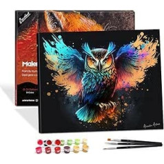 Bougimal Painting by Numbers, DIY Hand Painted Oil Painting, 3 Brushes and Pre-Printed Canvas Oil Painting, Festival Gift, Home Decoration, 40 x 50 cm, Owl-1 (with Frame)